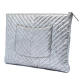 Large Chevron Metallic Aged Calfskin O Case Clutch