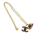 Gold Plated Rhinestone CC and Camellia Hat Pendant Necklace