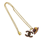 Gold Plated Rhinestone CC and Camellia Hat Pendant Necklace