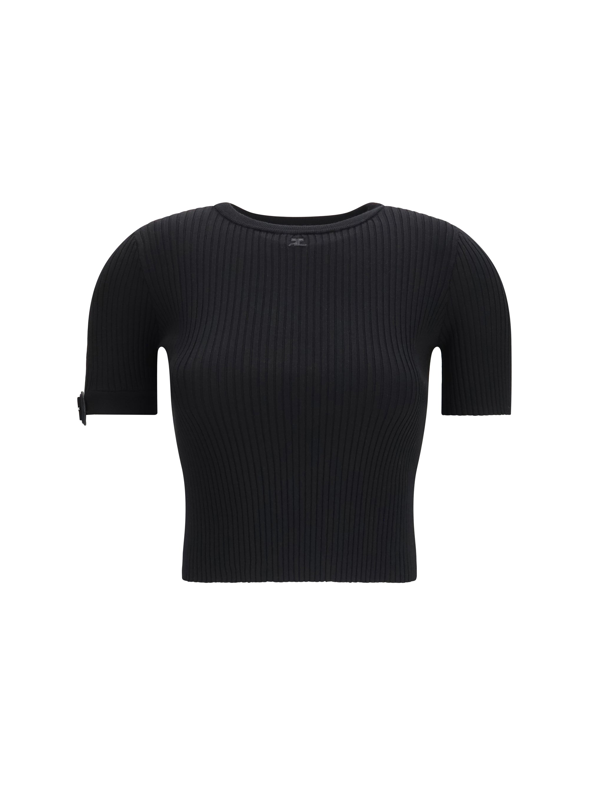 CourrèGes Ribbed Crew Neck Tank Top — Black