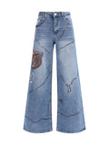 Ella Painted Wide-Leg Jeans — Blue