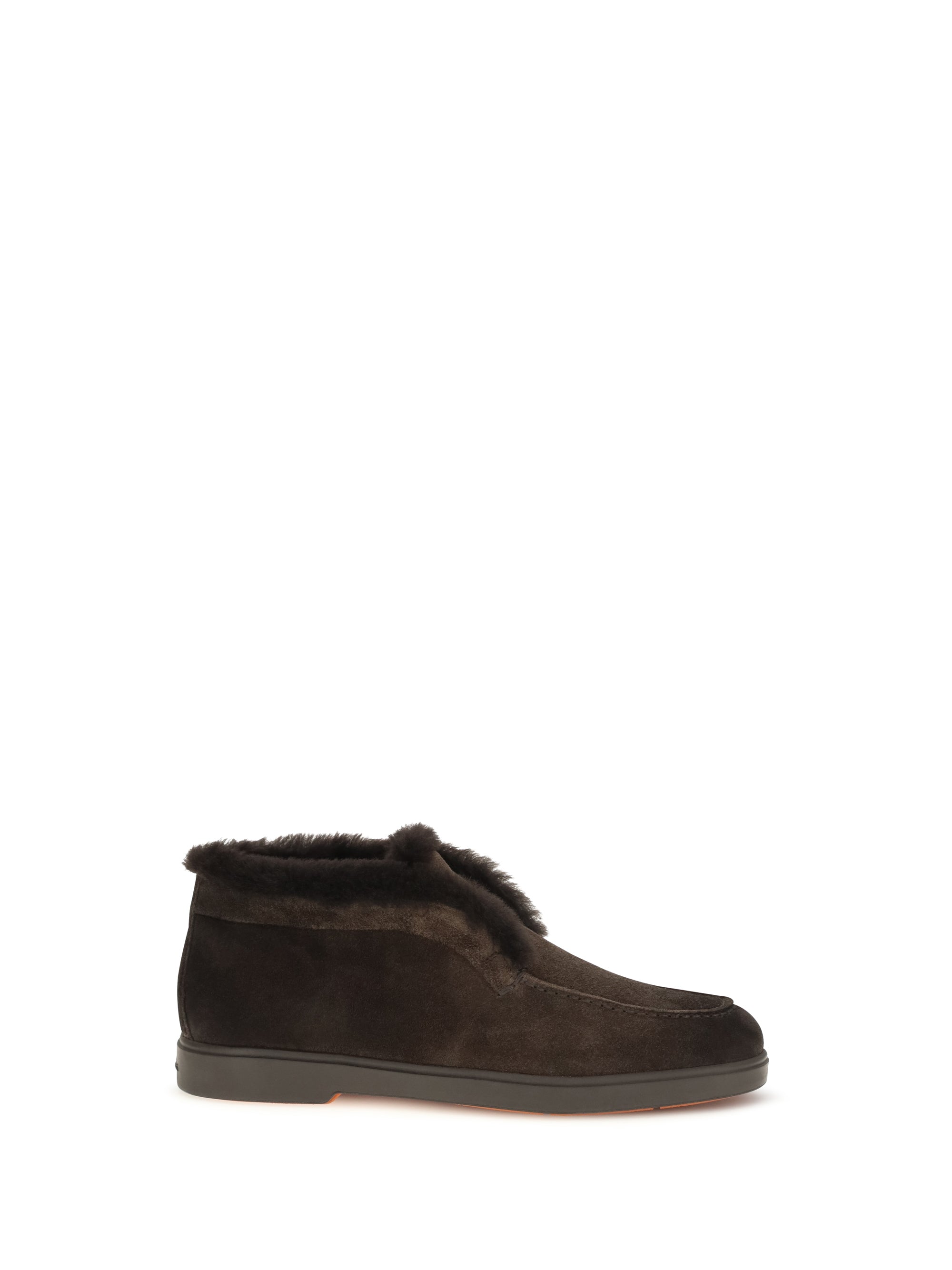 Santoni Suede Shearling Ankle Boot — Brown