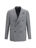 Lardini Double-Breasted Wool-Blend Blazer — Gray