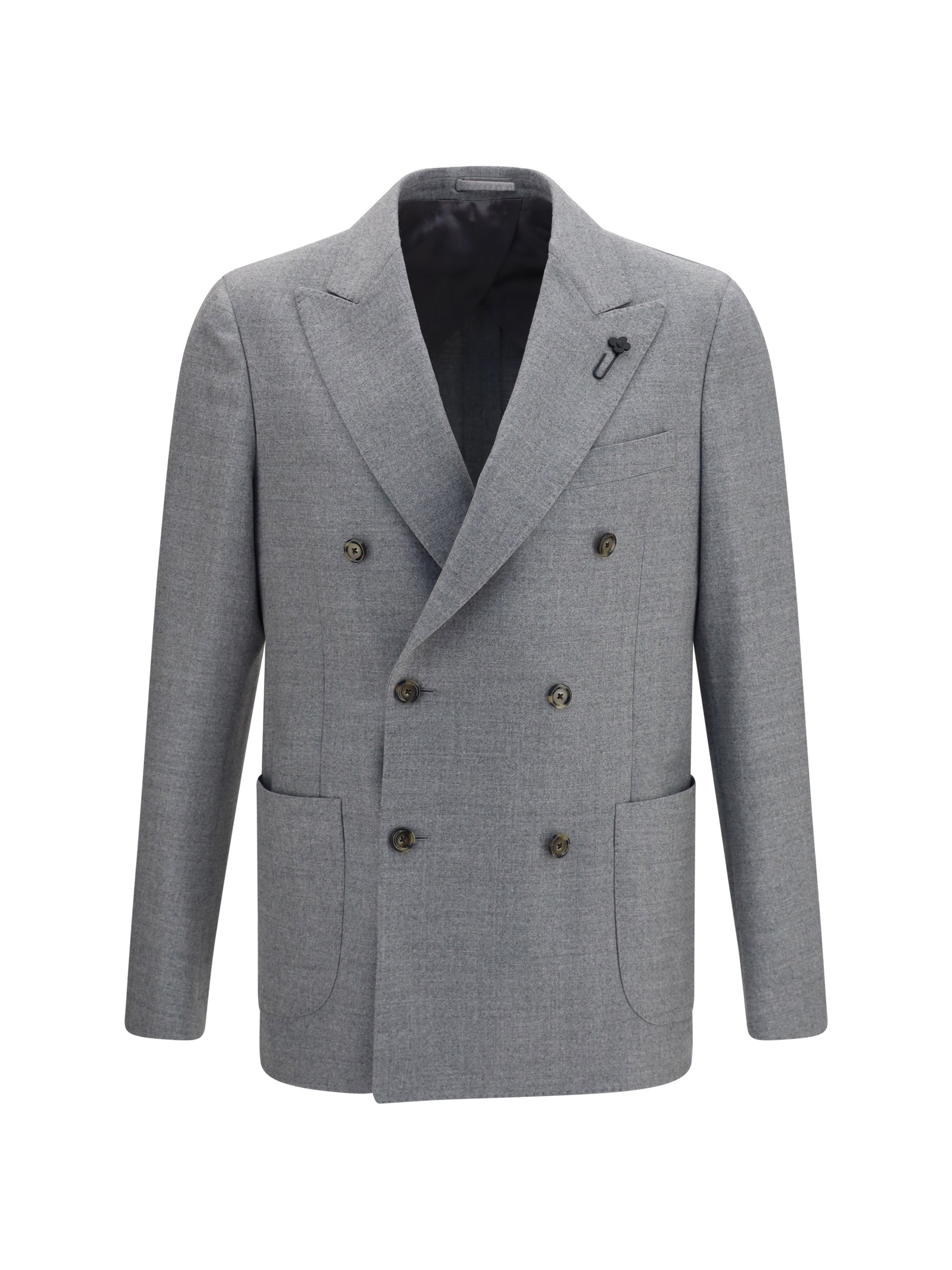 Lardini Double-Breasted Wool-Blend Blazer — Gray