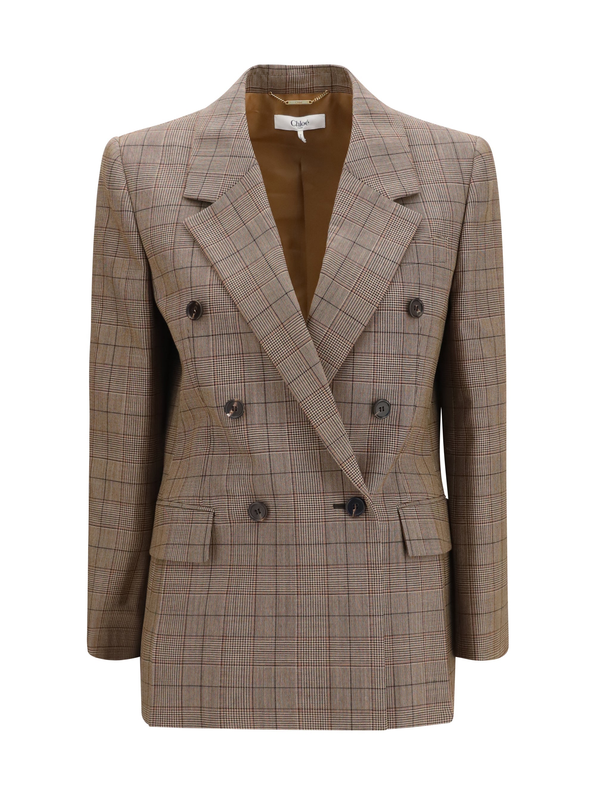 Chloé Checked Double-Breasted Blazer — Brown