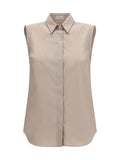 Brunello Cucinelli Monile-Embellished Sleeveless Shirt — Beige