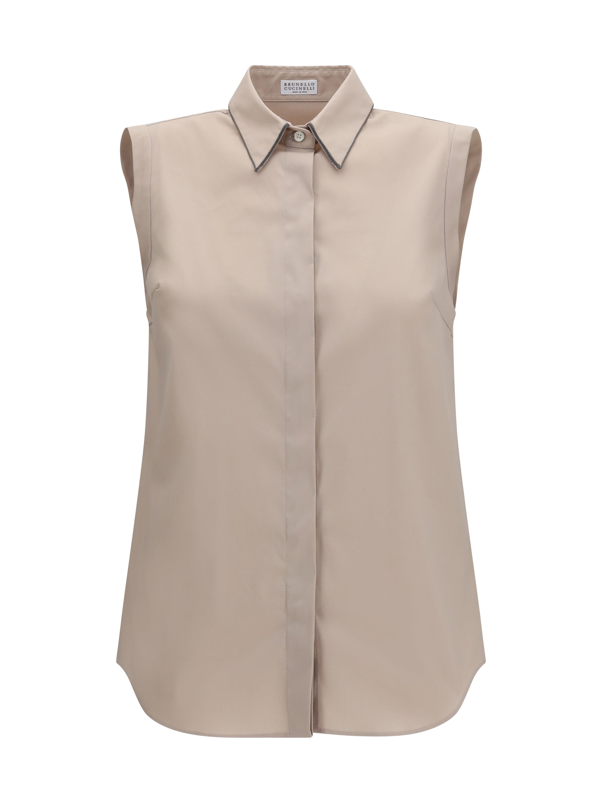 Brunello Cucinelli Monile-Embellished Sleeveless Shirt — Beige
