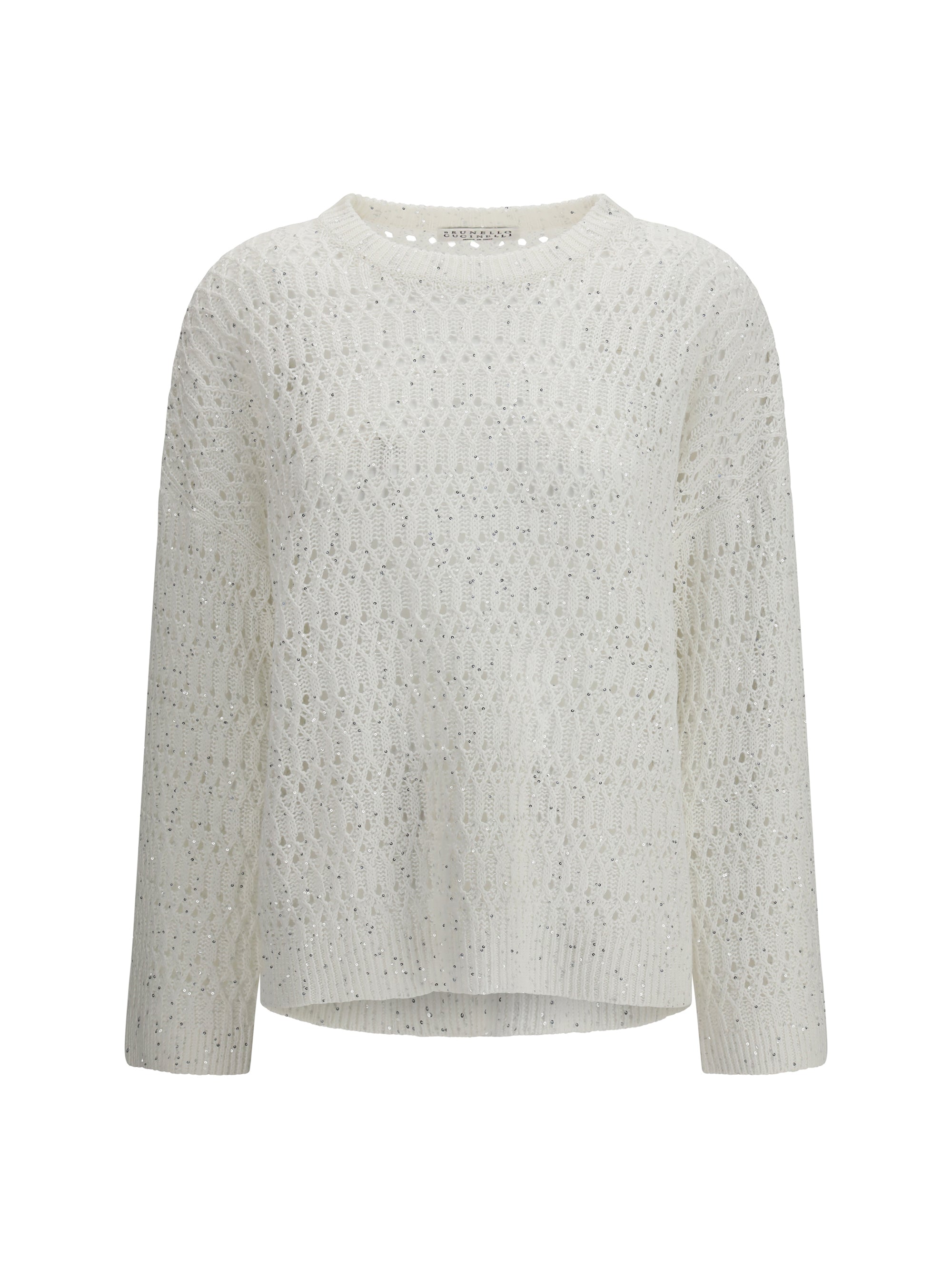 Brunello Cucinelli Openwork Silk-Nylon Sweater — White