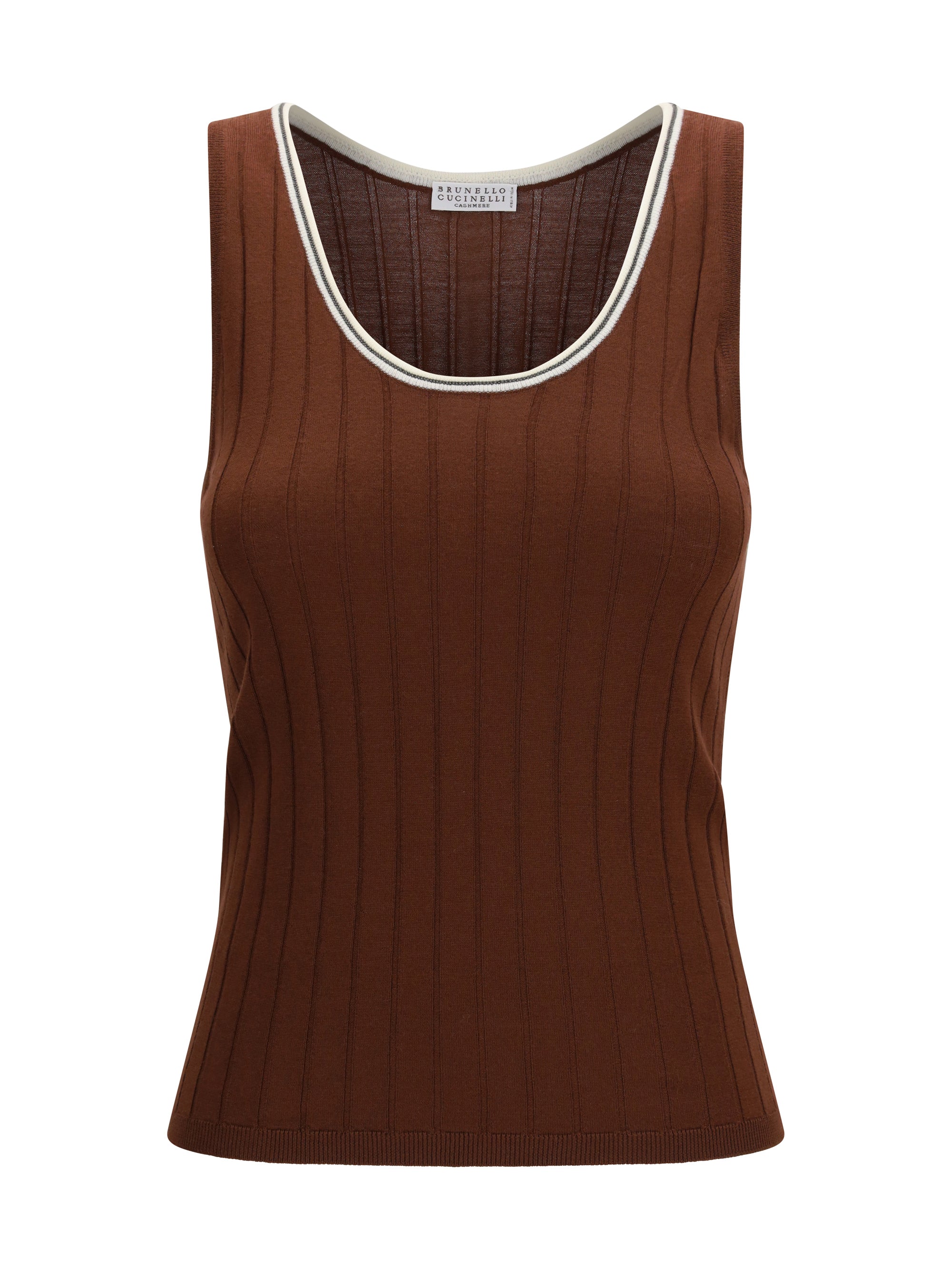 Brunello Cucinelli Ribbed Wool Tank Top — Brown