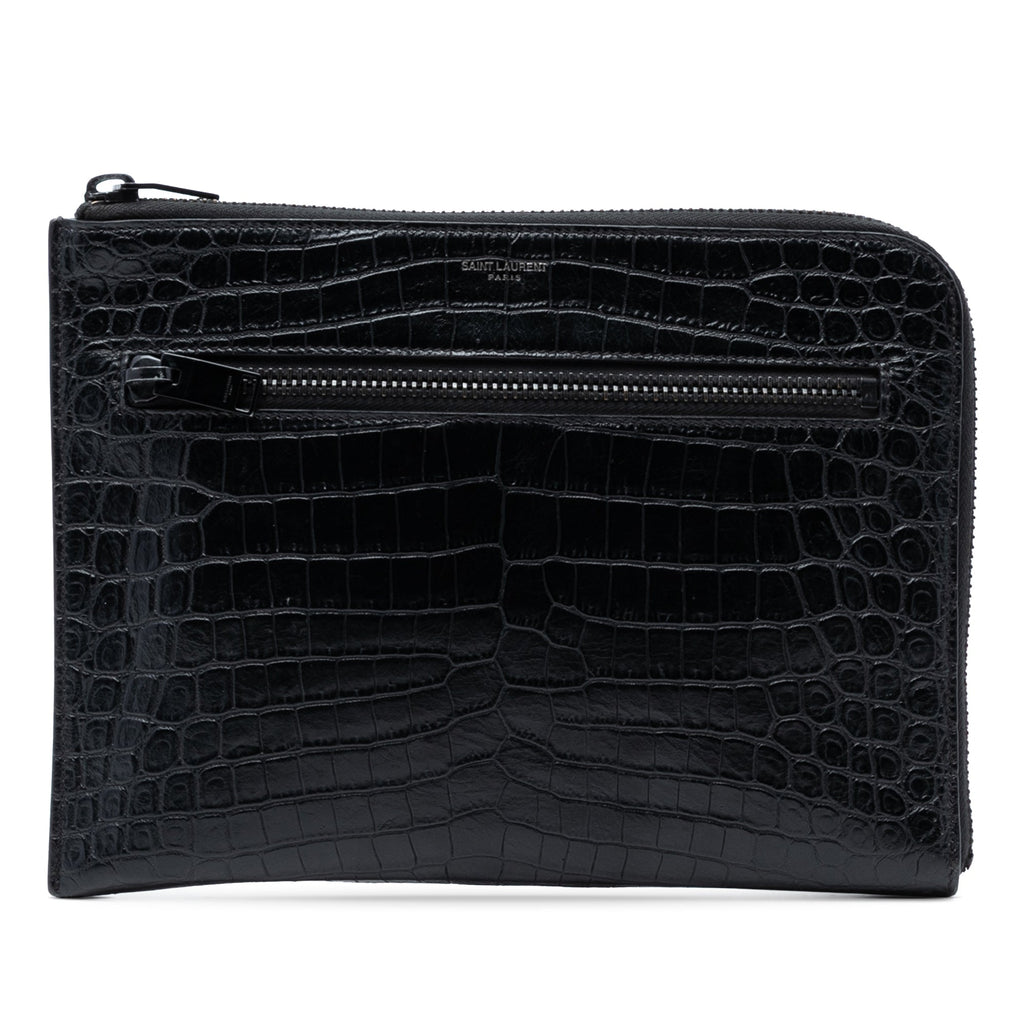Croc Embossed Leather Clutch