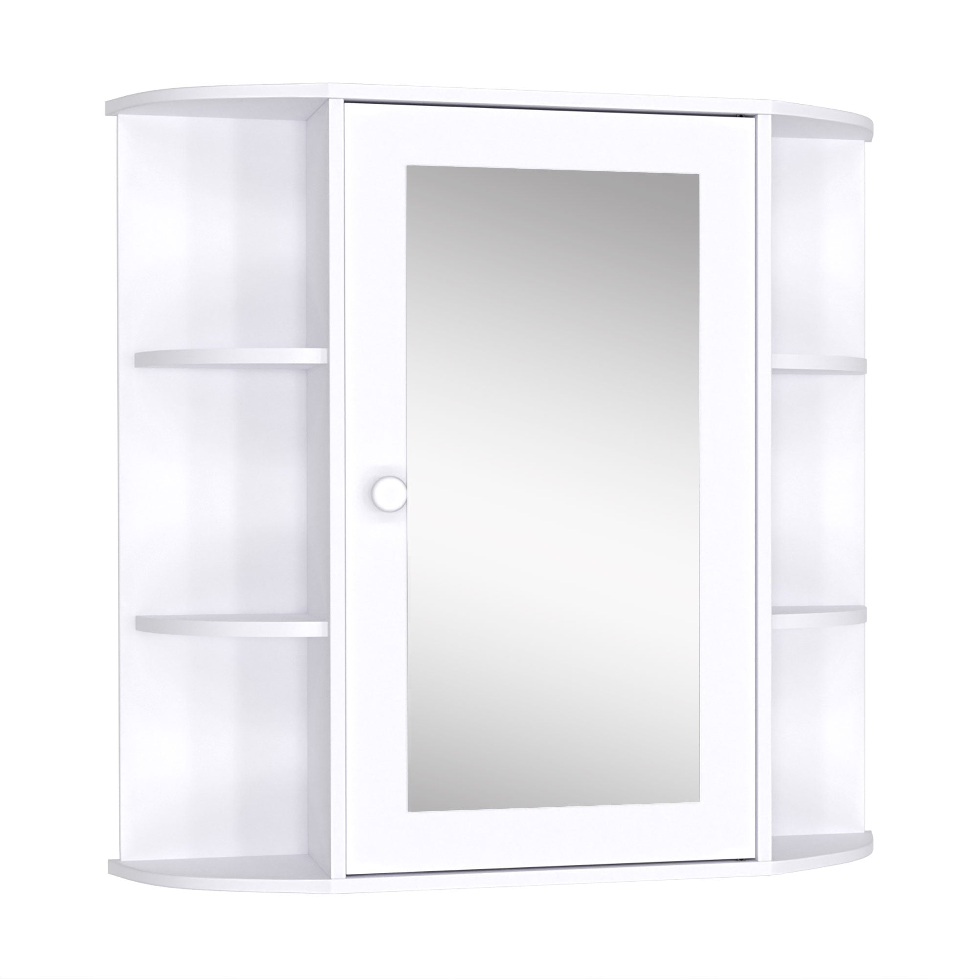 Bathroom Medicine Cabinet, Wall Mounted Cabinet with Mirrored Door & Open Shelves, White