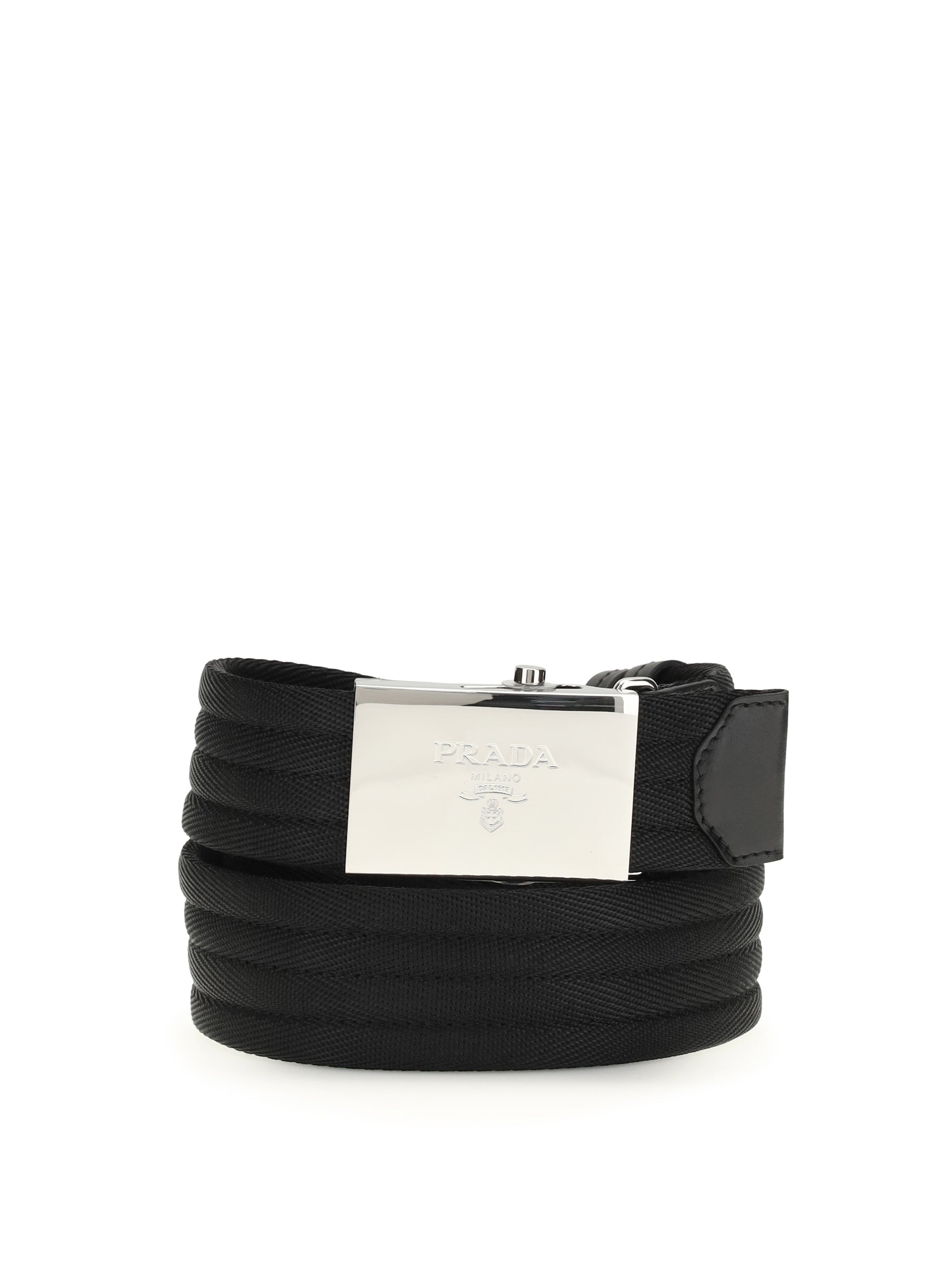 Prada Nylon with Raised Stripes Belt — Black