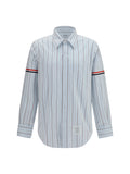 Thom Browne Fine-Striped Grosgrain Poplin Shirt — Gray