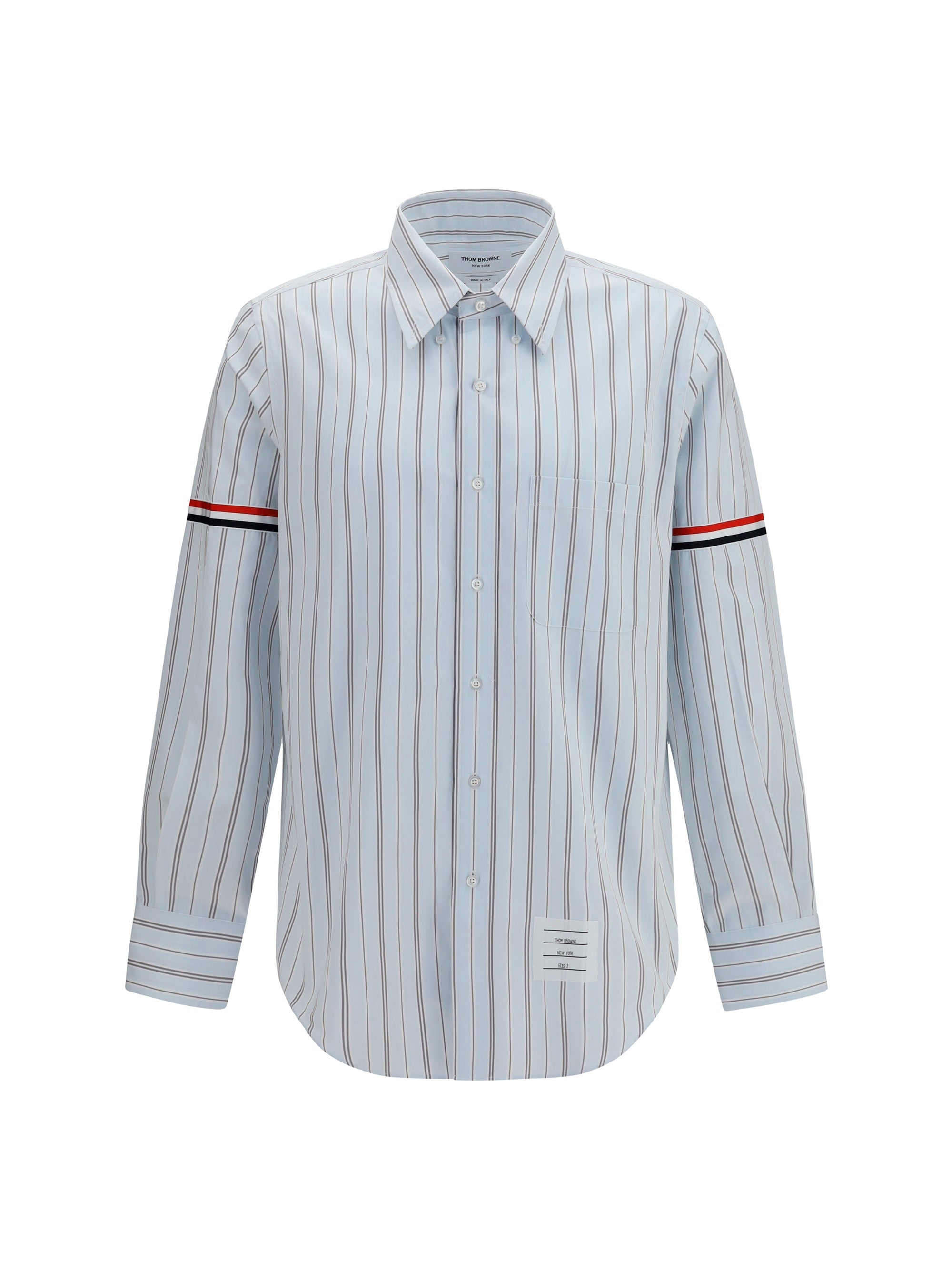 Thom Browne Fine-Striped Grosgrain Poplin Shirt — Gray