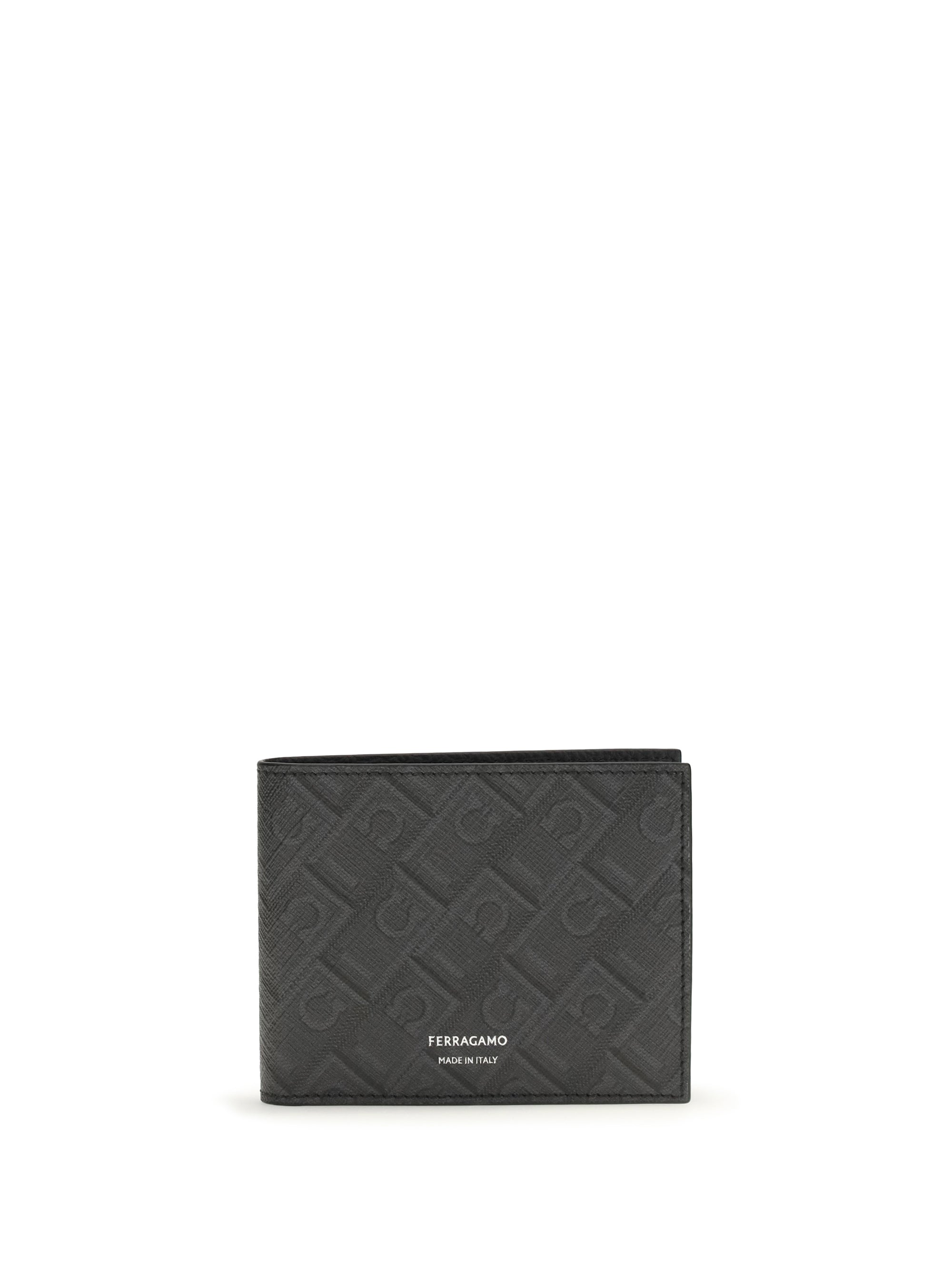 Ferragamo Monogram Patterned Calfskin Wallet — Gray