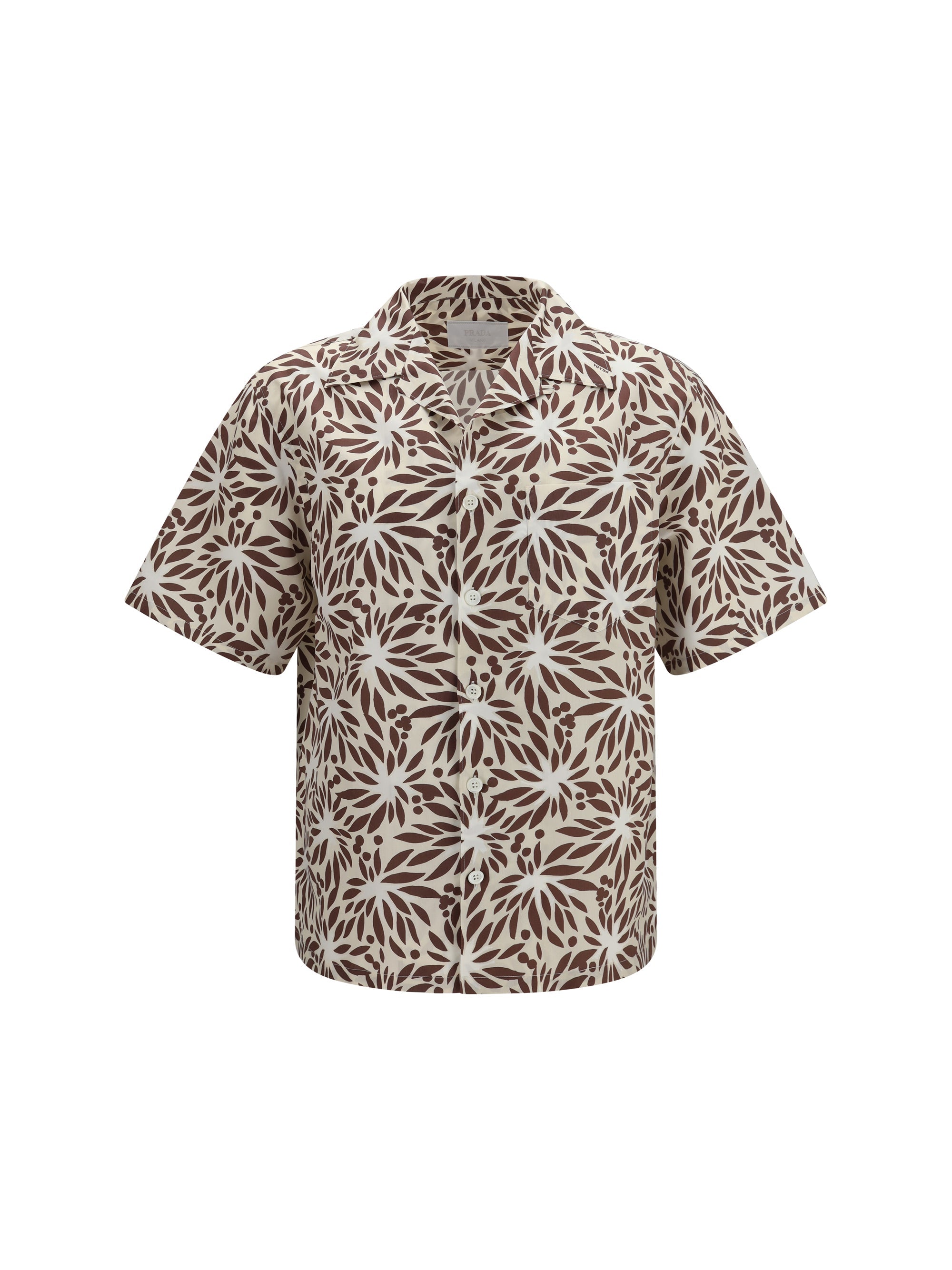Prada Floral-Printed Cotton Shirt — Brown