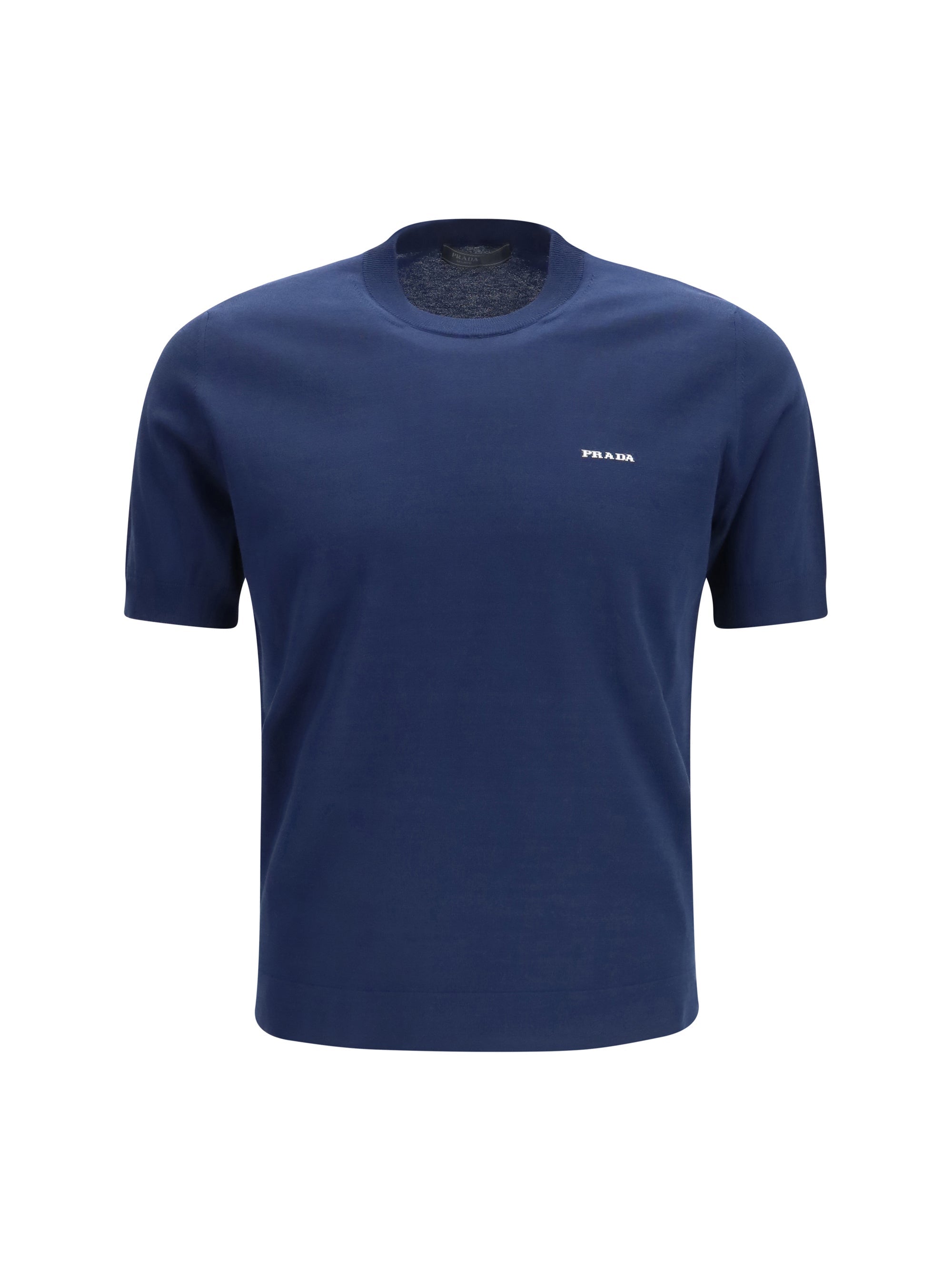 Prada Logo-Embroidered Cotton Crew T-Shirt — Navy