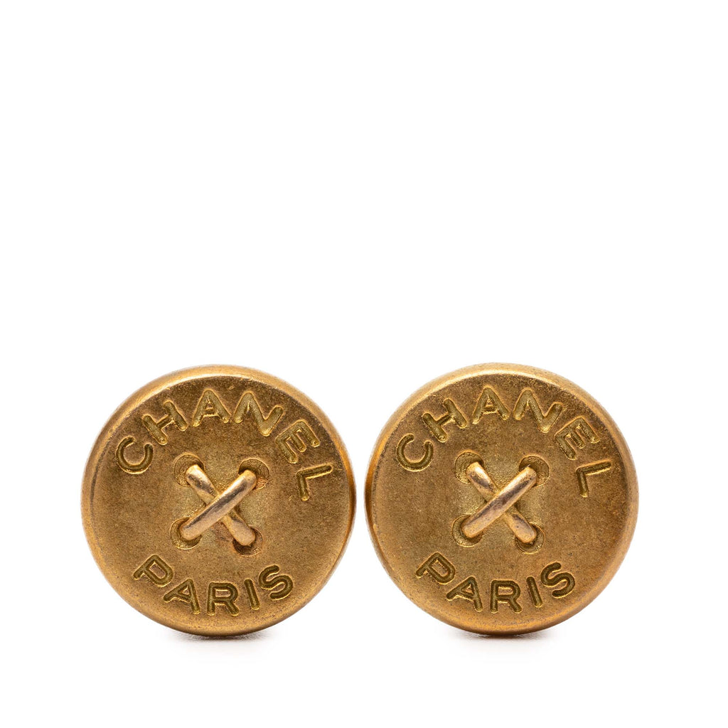 Gold Plated Round Button Clip On Earrings
