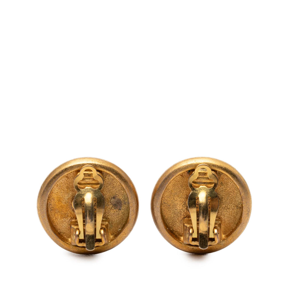Gold Plated Round Button Clip On Earrings