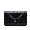 CC Quilted Crinkled Patent Wallet On Chain