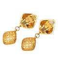 Gold Plated Quilted Diamond Shape Strass Drop Clip On Earrings