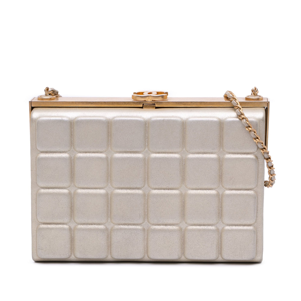 Chocolate Bar Metallic Lambskin Frame Clutch with Chain
