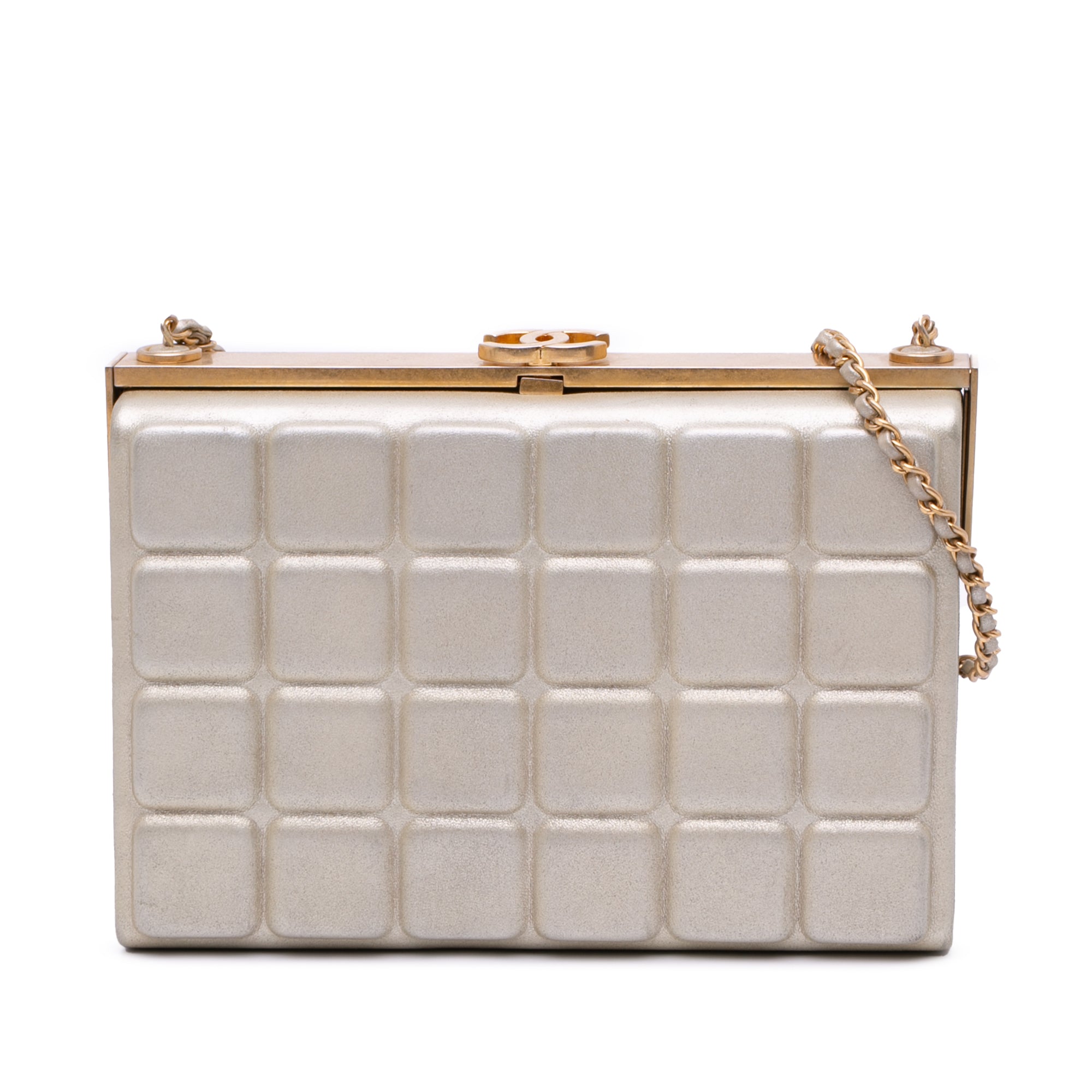 Chocolate Bar Metallic Lambskin Frame Clutch with Chain