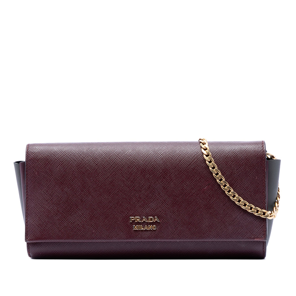 Saffiano and City Calf Bibliotheque Clutch with Chain