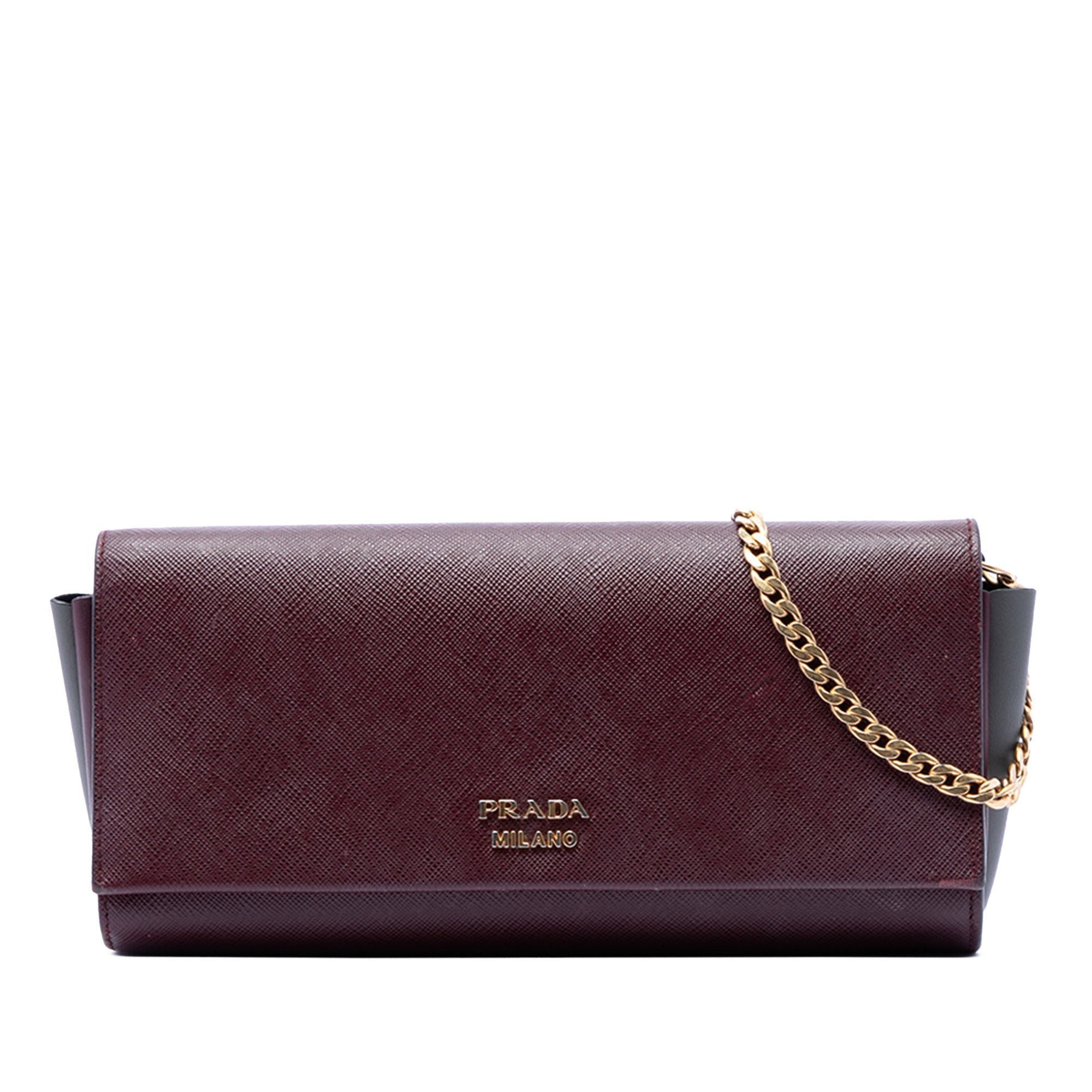 Saffiano and City Calf Bibliotheque Clutch with Chain