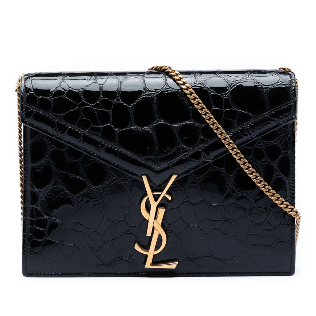 Shiny Croc Embossed Calfskin Monogram Cassandra Chain Wallet