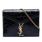 Shiny Croc Embossed Calfskin Monogram Cassandra Chain Wallet
