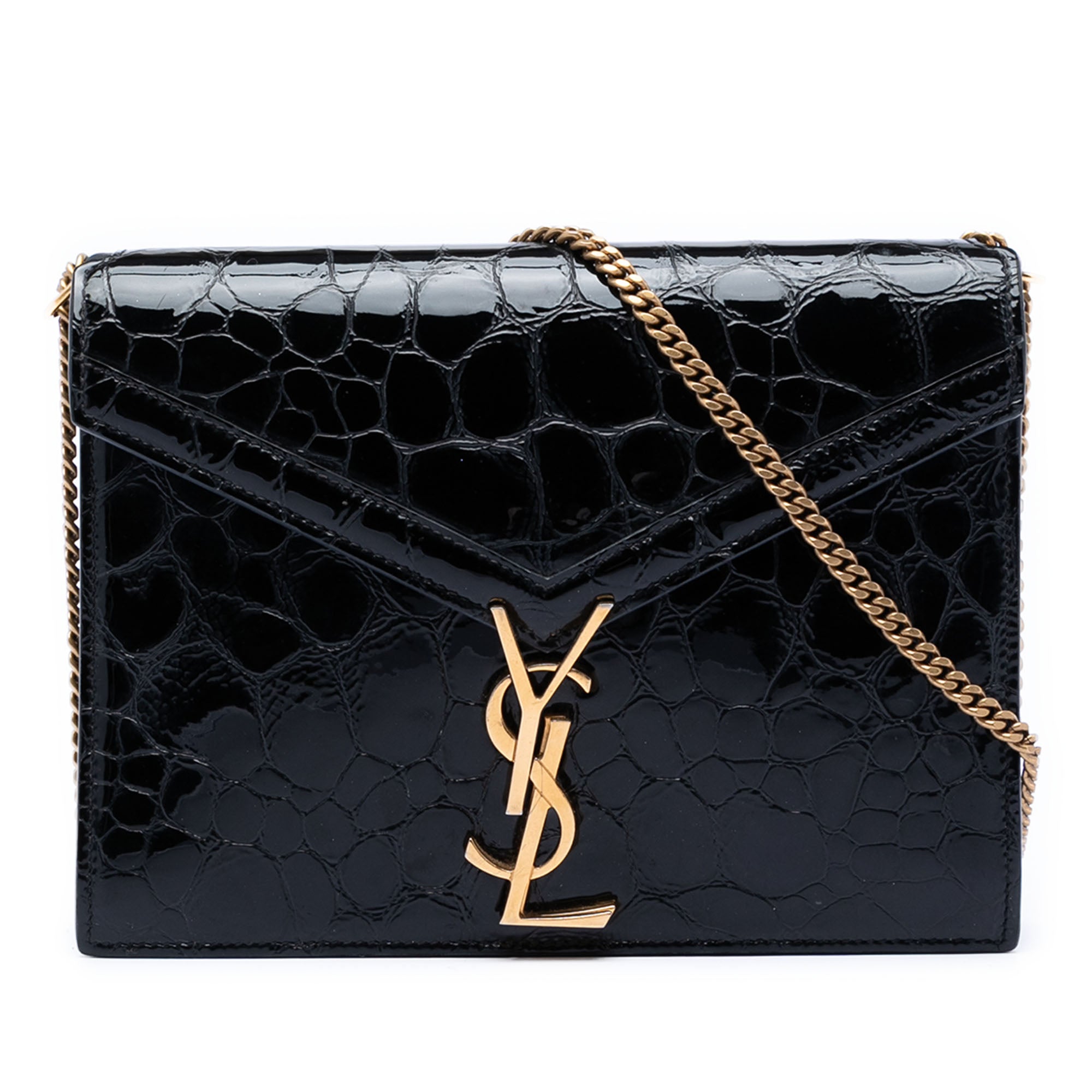 Shiny Croc Embossed Calfskin Monogram Cassandra Chain Wallet