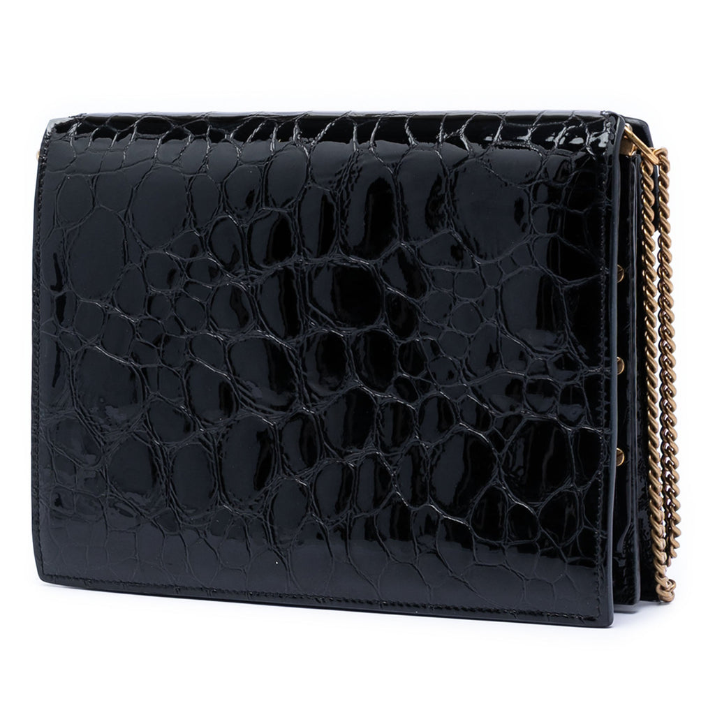 Shiny Croc Embossed Calfskin Monogram Cassandra Chain Wallet