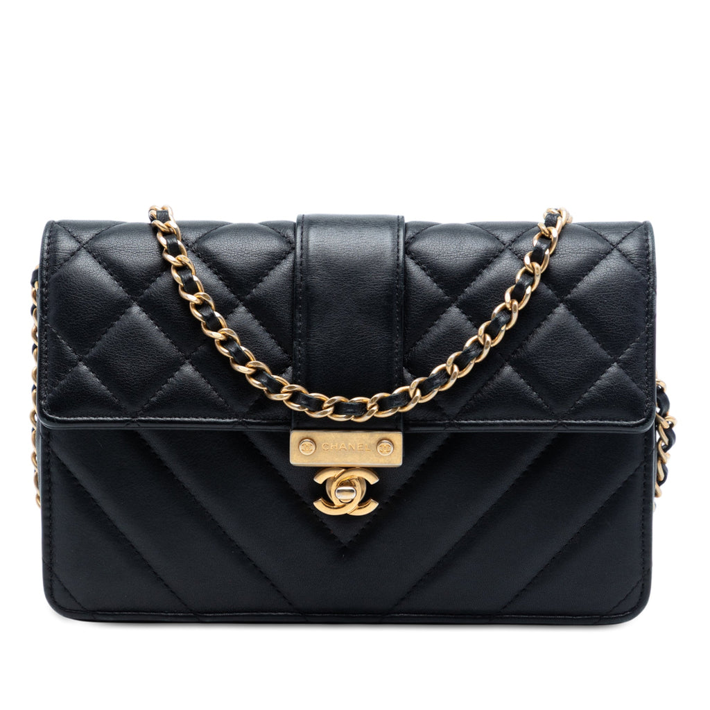 Mixed Quilt Calfskin Golden Class Wallet on Chain