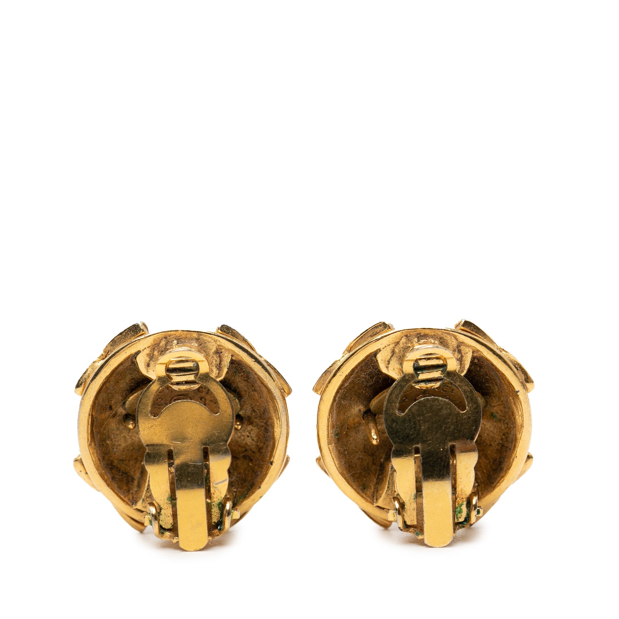 CC Gold Plated Round Strass Clip On Earrings