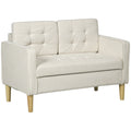 Modern 2 Seater Sofa with Hidden Storage, Tufted Compact Loveseat, Cream White