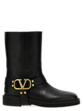 Valentino Garavani Gold-Embellished Leather Boot — Black