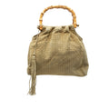 Laser Cut Suede Bamboo Top Handle Bag