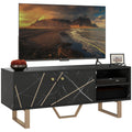 TV Stand Cabinet with Storage Shelves & Cupboard for TVs up to 55 Inches, Black Marble Tone