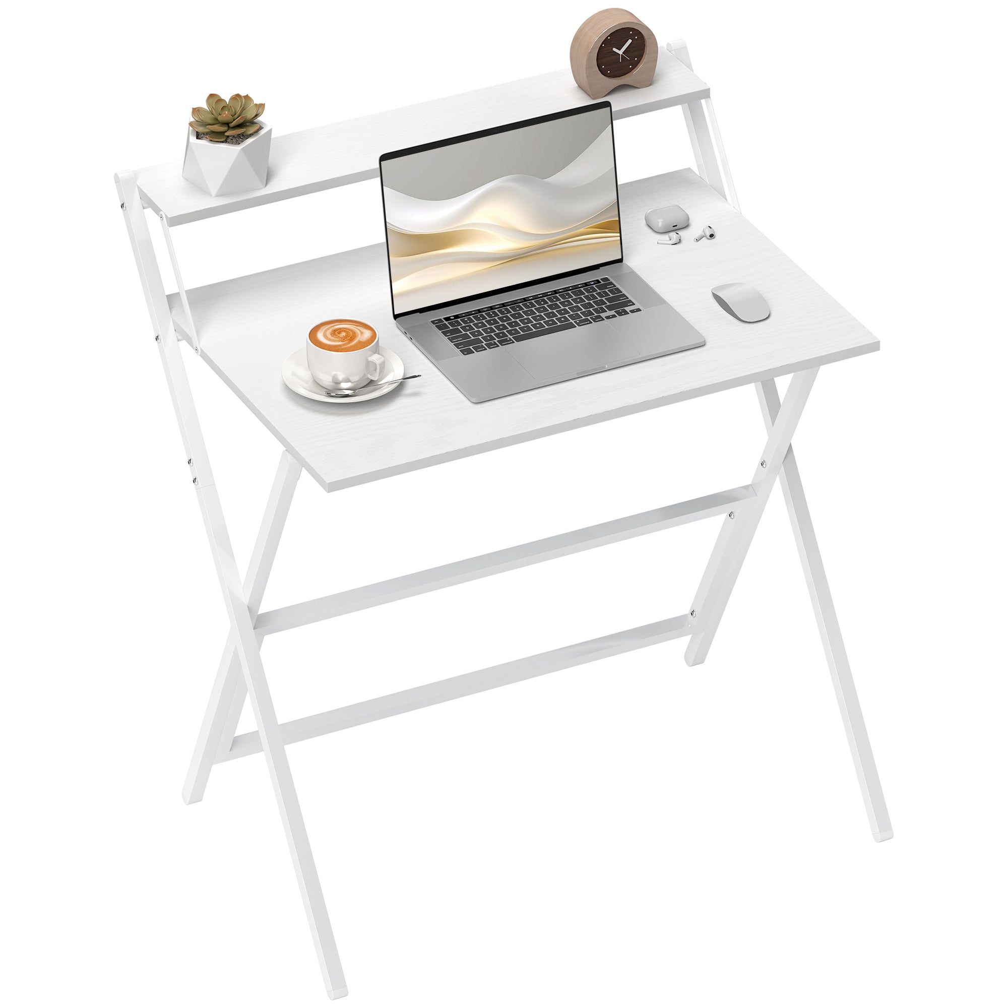 81.5 cm Foldable Desk with Monitor Shelf for Small Spaces, Writing Table
