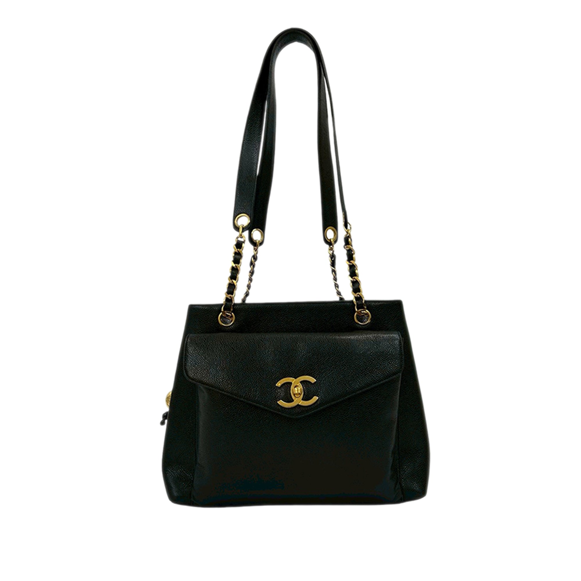 CC Caviar Front Pocket Chain Tote