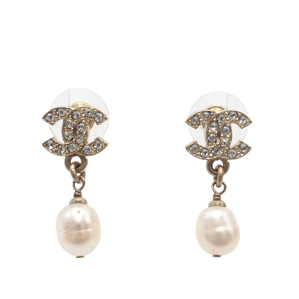 CC Gold Plated Crystal and Faux Pearl Push Back Earrings