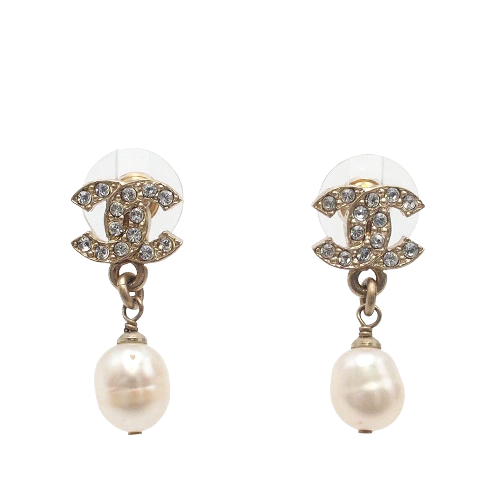 CC Gold Plated Crystal and Faux Pearl Push Back Earrings