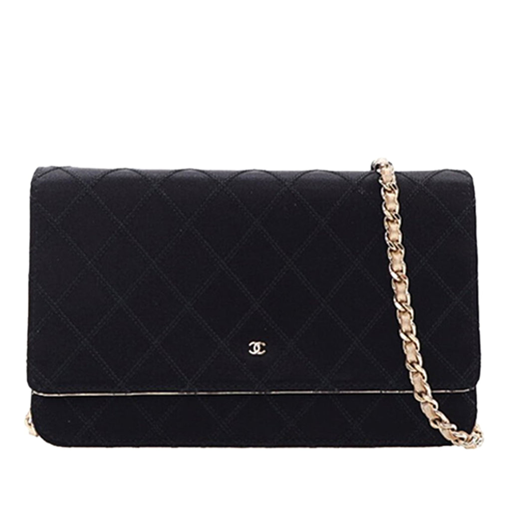 Bicolor Satin Diamond Stitch Wallet On Chain