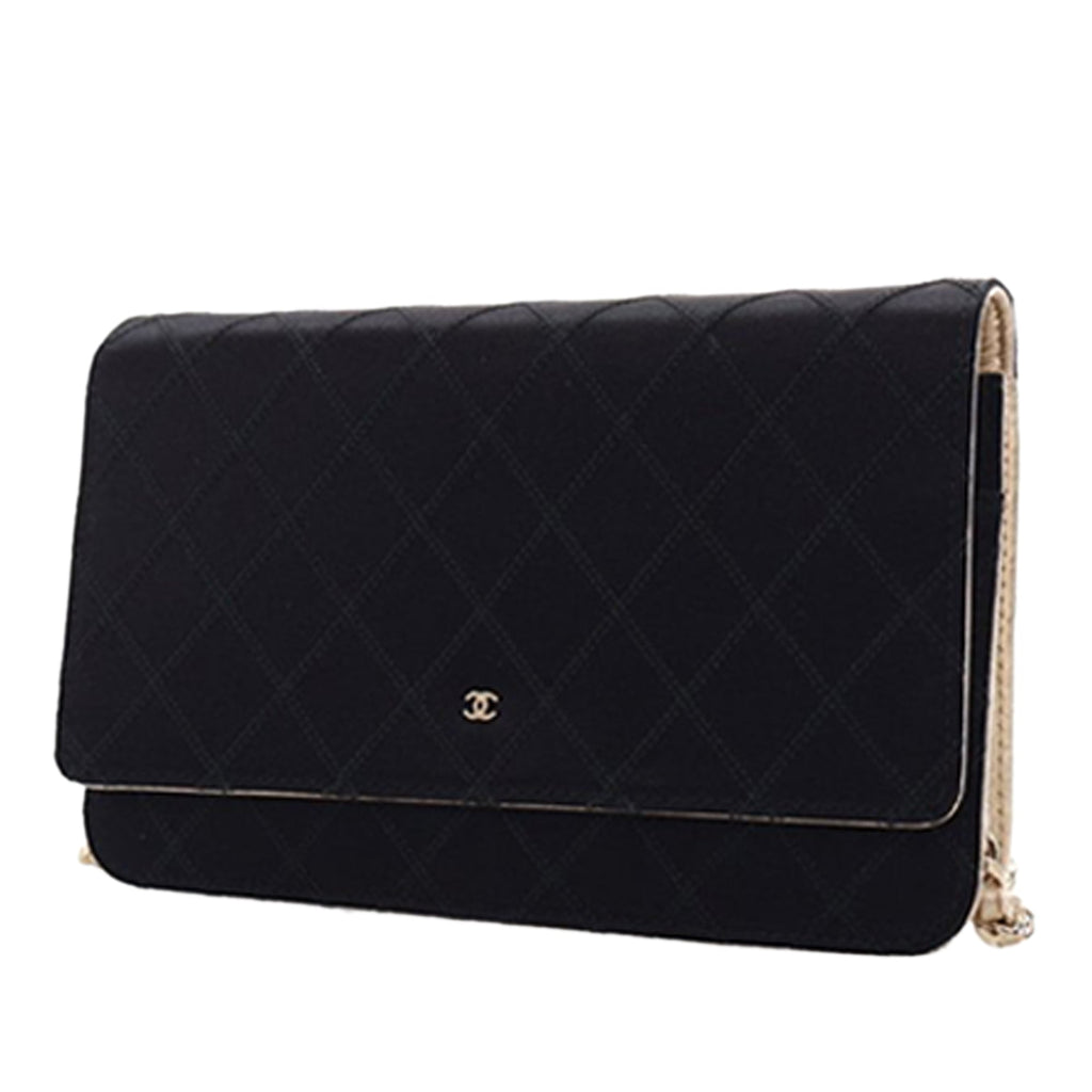 Bicolor Satin Diamond Stitch Wallet On Chain
