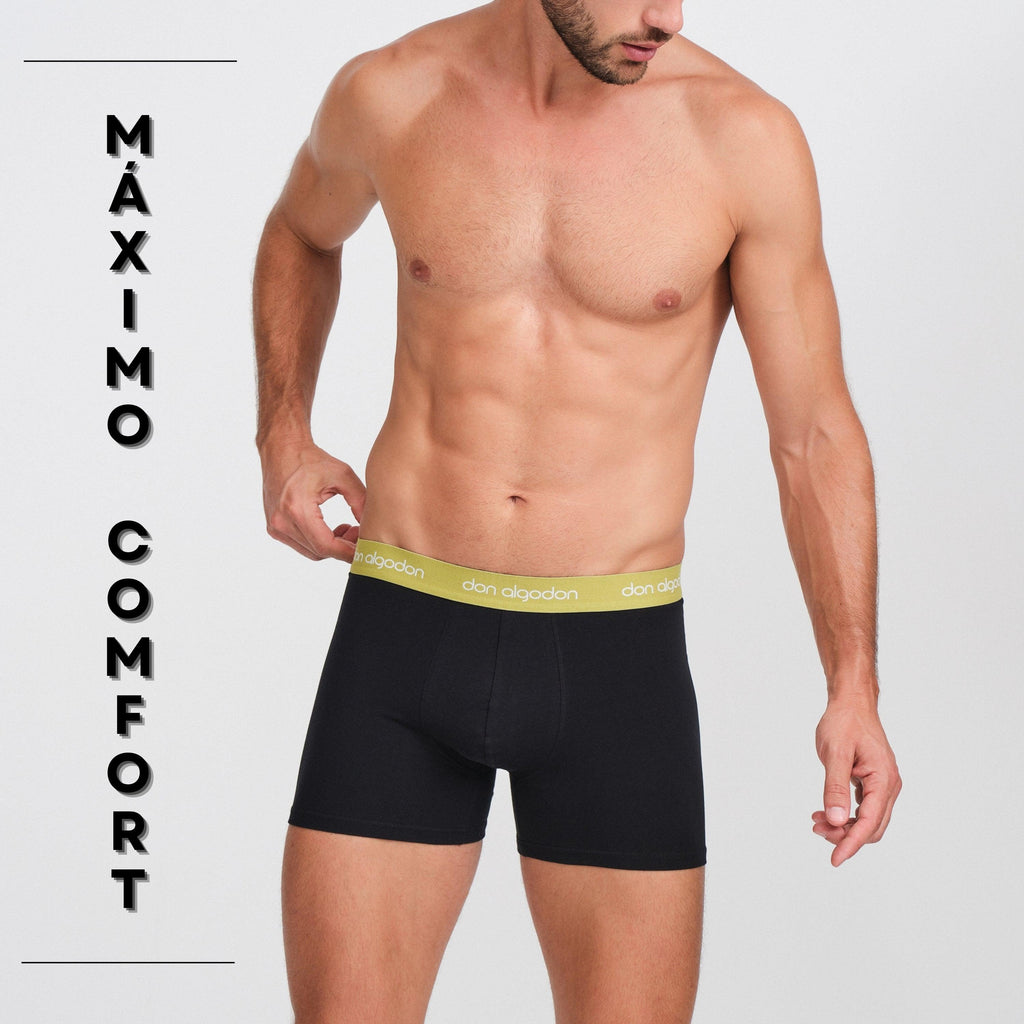 Don Algodon | Pack 6 Bóxers Lisos para Hombres | Cintura de Colores | Transpirables y Ajustables