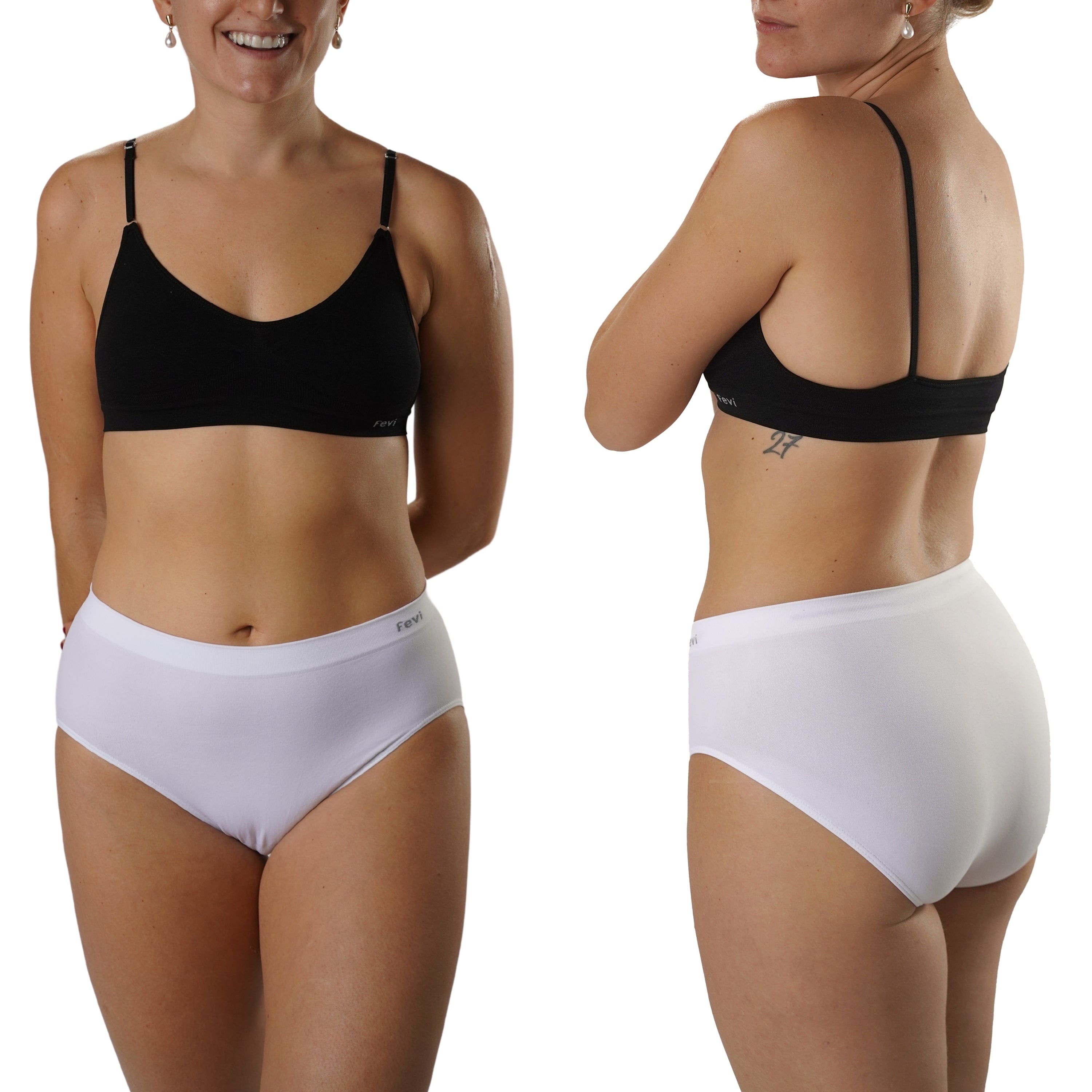 FEVI | Pack de 6 Braguitas Tiro Medio-Alto | en 1 o 3 Colores Diferentes: Blanco, Negro y Beige | Elásticas y Cómodas | Para Uso Diario