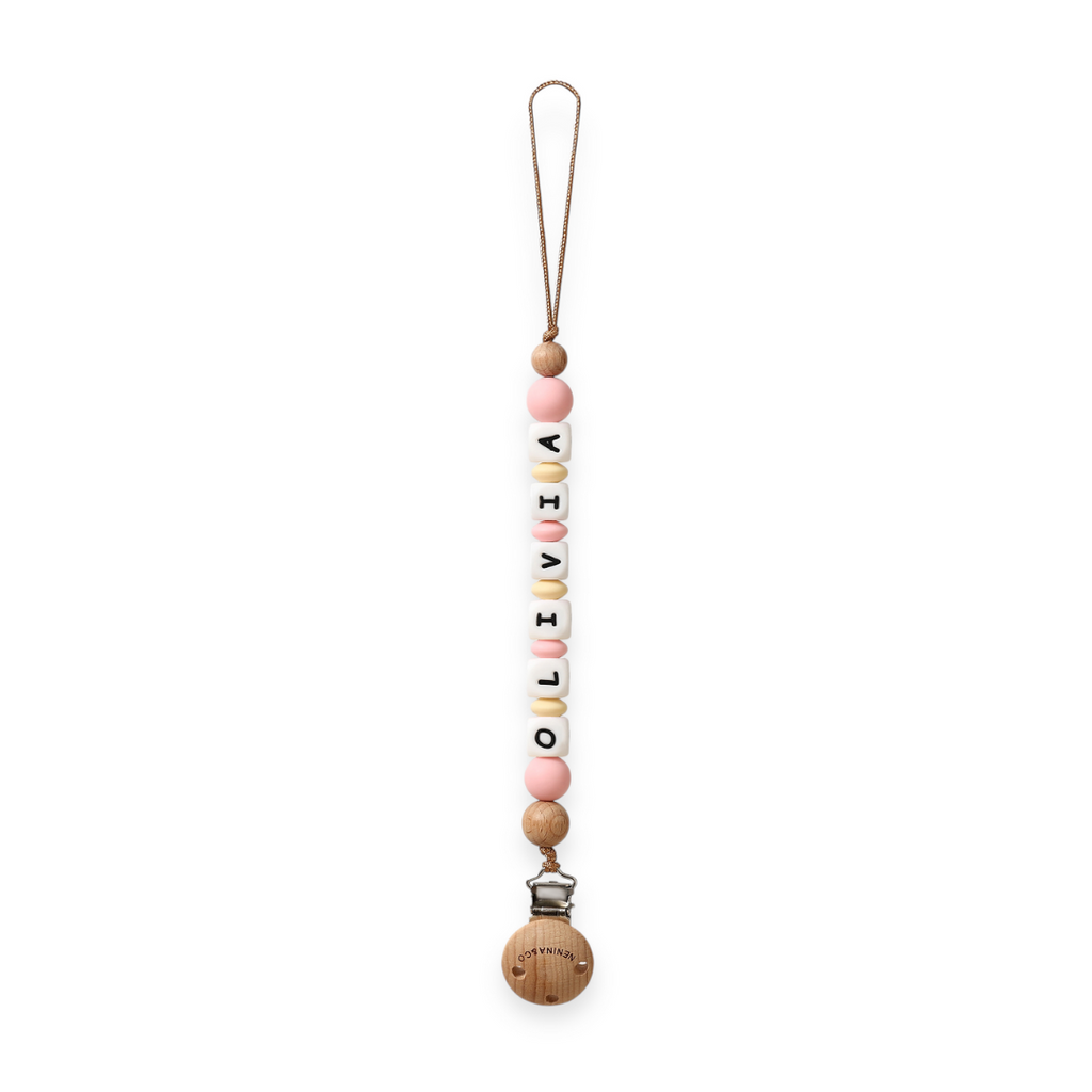 Chupetero Personalizado Rosa pálido con Nombre en Silicona Orgánica | Nenina & Co.