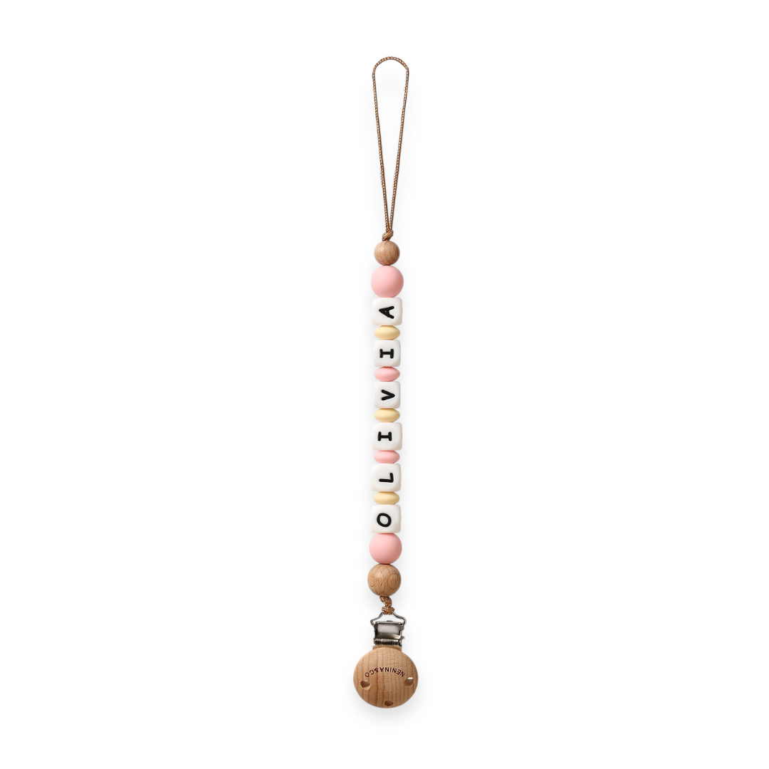 Chupetero Personalizado Rosa pálido con Nombre en Silicona Orgánica | Nenina & Co.