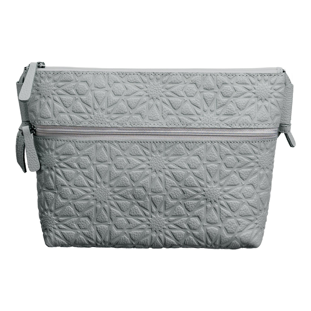 Gray Embossed Crossbody Bag with Islamic Design Pattern